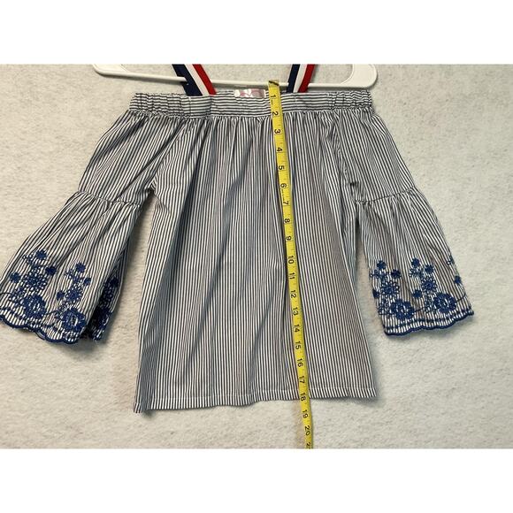 Chillipop Shirt Girls 7 8 Off Shoulder Embroidered Floral Striped Top - Picture 2 of 8